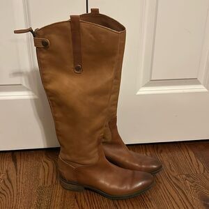 Sam Edelman Penny Whiskey Leather Tall Equestrian Back Zip Riding Boots Sz 8